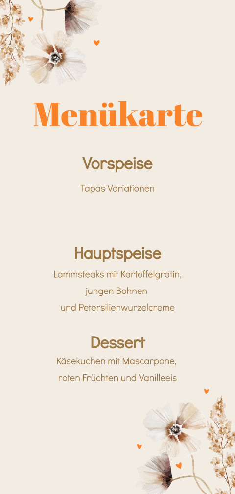 Menükarte mit zarten Blüten
