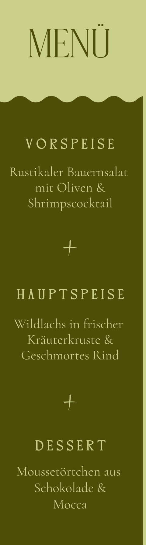 Menükarte als Lesezeichen im Color-Blocking mit welligen Übergängen