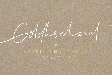 Einladung zur goldenen Hochzeit im Kraft-Look mit Foliendruck