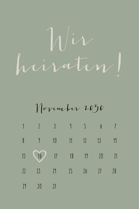 Hochzeitskarte mit Kalenderblatt und Schrift