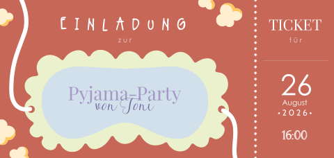 Kindergeburtstag Einladung im Ticketstil zur Pyjama-Party