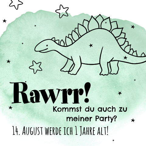 Coole Einladung zum Geburtstag mit gezeichnetem Dino