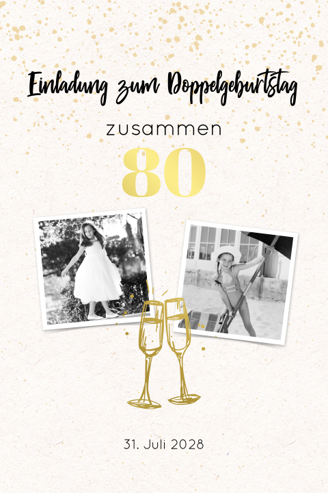 Einladung zum Doppelgeburtstag mit Fotos und Goldfolie