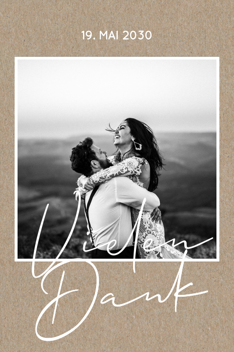 Echtes Kraftpapier Dankeskarte Hochzeit mit Fotos