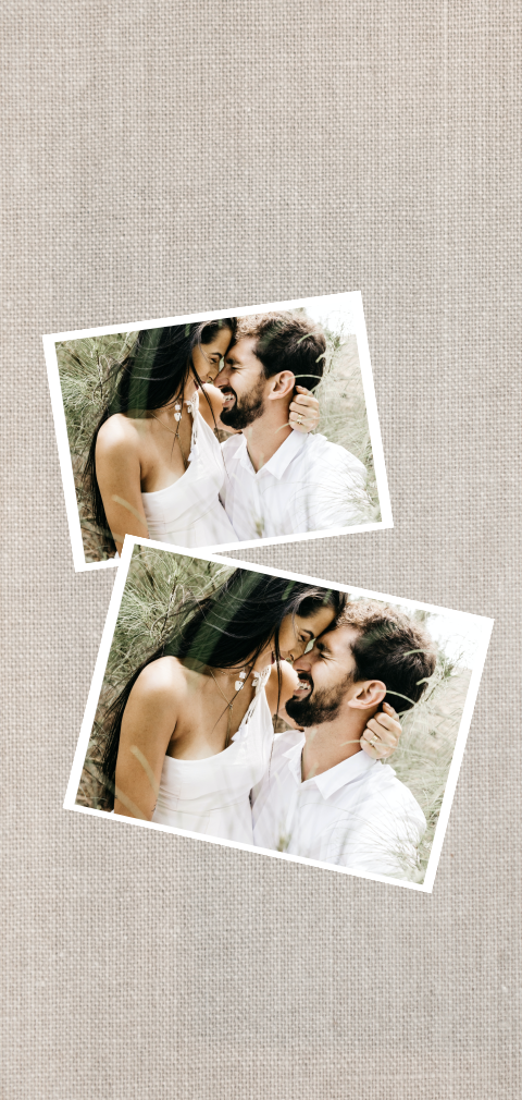 Leinen-Look Dankeskarte Hochzeit mit 2 Fotos