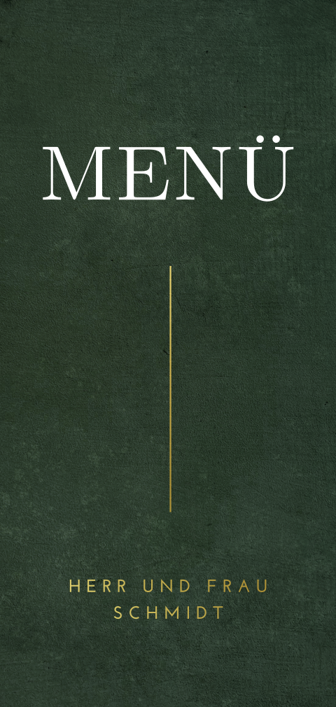 Goldfolie Menükarte mit dunkelgrünem Hintergrund