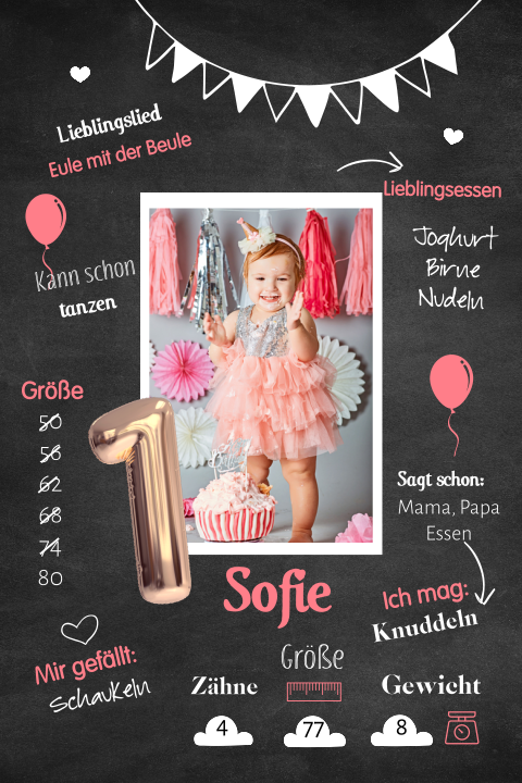 Süße Einladung zum 1. Geburtstag mit Foto und vielen Informationen