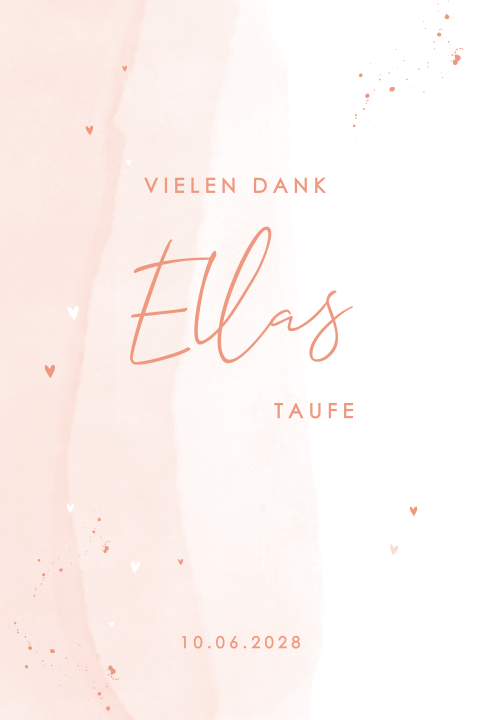 Dankeskarte zur Taufe mit zarten Rosatönen und Aquarell Look