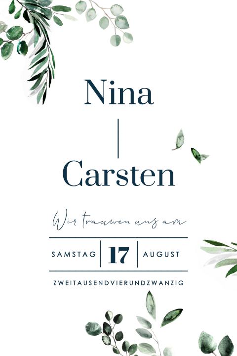 Schlichte Hochzeitseinladung mit Zweigen
