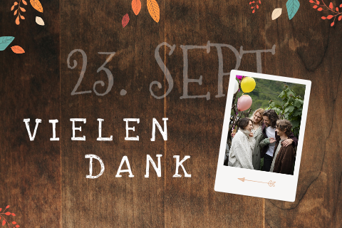 Dankeskarte Geburtstag im Herbstlook mit Fotos und Blättern