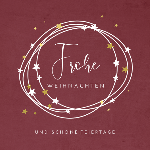 Quadratische Weihnachtskarte mit zierlichen Kreiselementen in rot