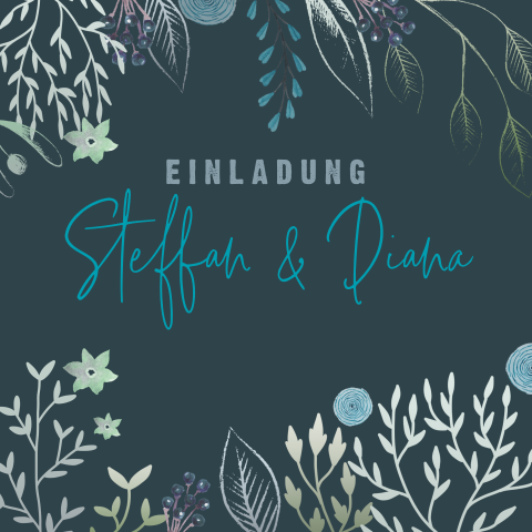Dunkelblaue Einladung zum Hochzeitstag mit Zweigen