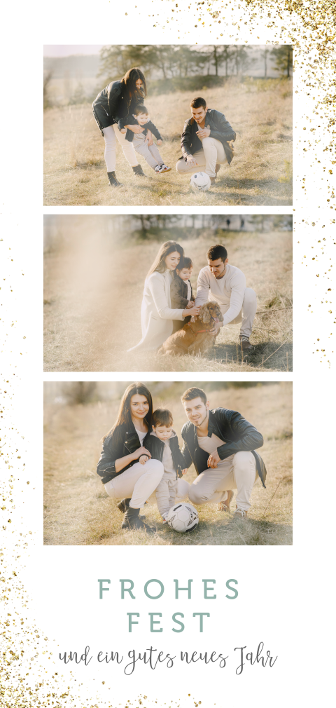Weihnachtskarte Polaroid-Look mit drei Fotos und Glitzer