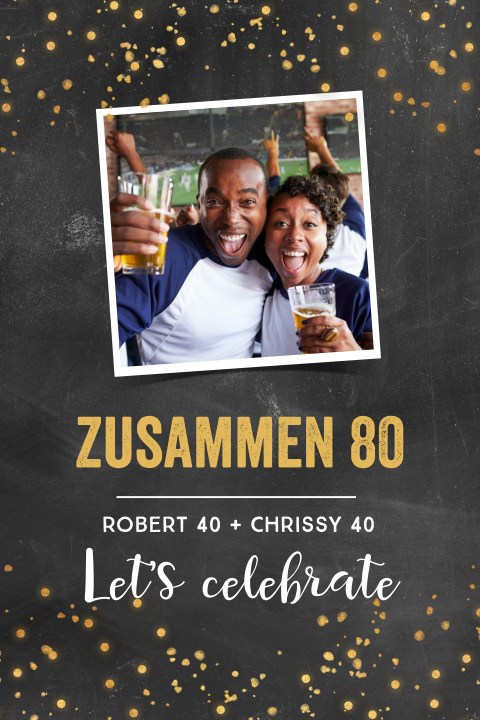 Originelle Einladung zum Doppelgeburtstag Schwarz und Gold