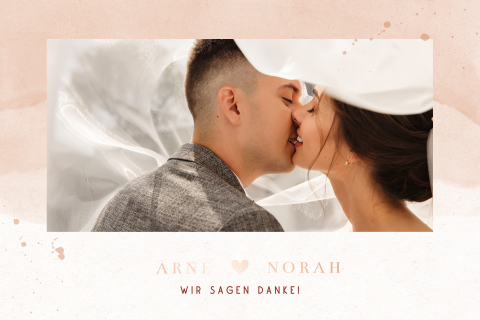Stilvolle Dankeskarte Hochzeit mit Aquarell in Rosa-Tönen