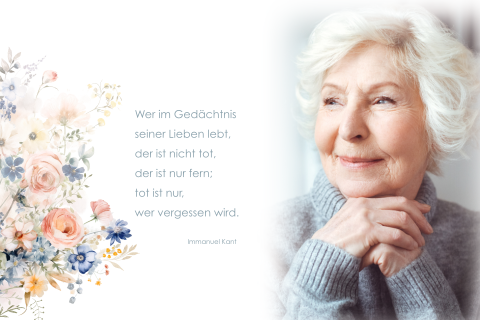 Erinnerungskarte Dankeschön Frau mit Blumen und süßem Text