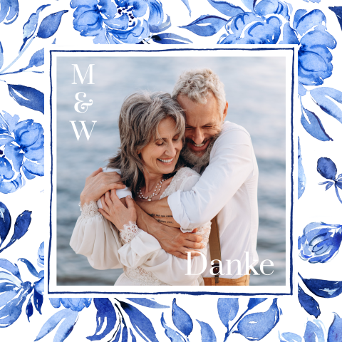 Magnetische Dankeskarte Hochzeit mit blauen Blumen