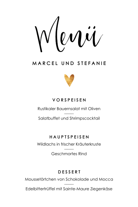 Dezente Menükarte mit Herzen