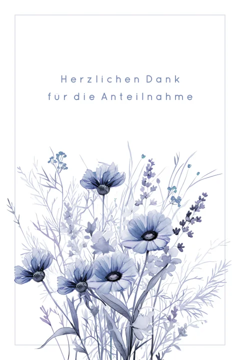 Dankeskarte Trauer mit Feldblumen in Blau