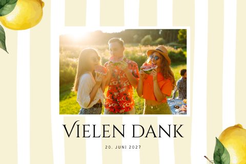 Dankeskarte zum Geburtstag mit Foto und mediterranem Zitronen Motiv
