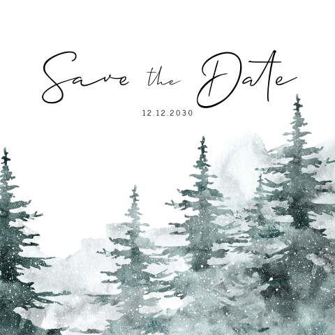 Winterliche Save the Date Karte mit Kiefernbaum in Aquarell