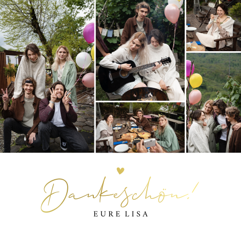 Dankeskarte zum Geburtstag mit 5 Fotos und Goldfolie