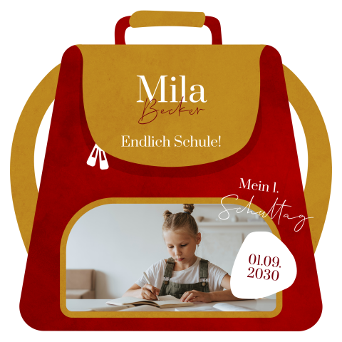 Originelle Einschulungskarte in der Form einer Schultasche