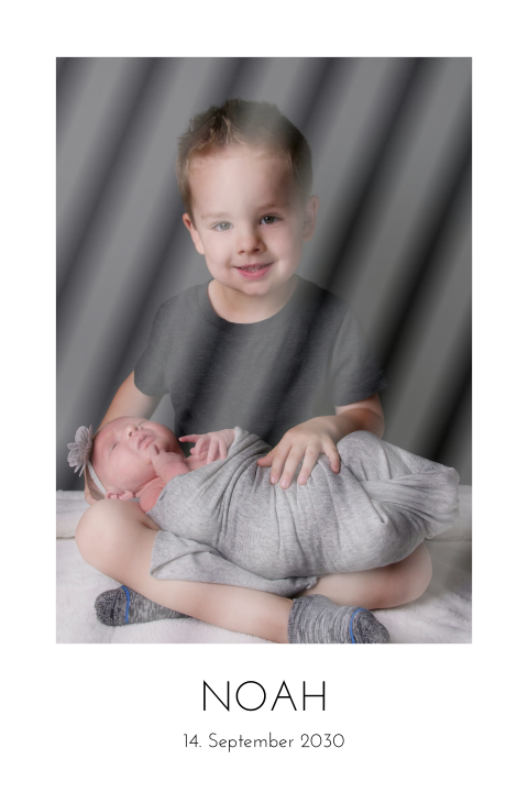 Schlichte Karte zur Geburt mit Foto und Namen