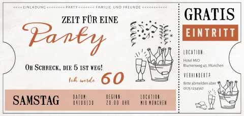 Ticket Einladung zum 60. Geburtstag