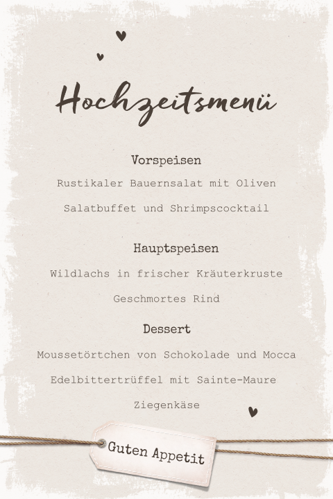 Moderne Menükarte mit Herzchen