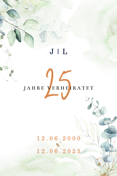 Einladung zur Silberhochzeit mit Zweigen und Aquarell