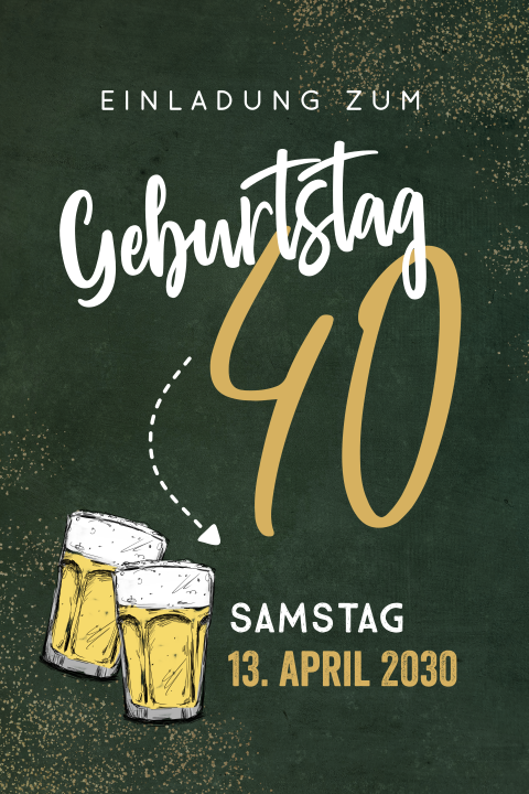 Dunkelgrüne Geburtstagseinladung mit Bierpullen