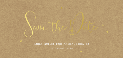Save the Date Karte im Kraft-Look mit Goldfolie