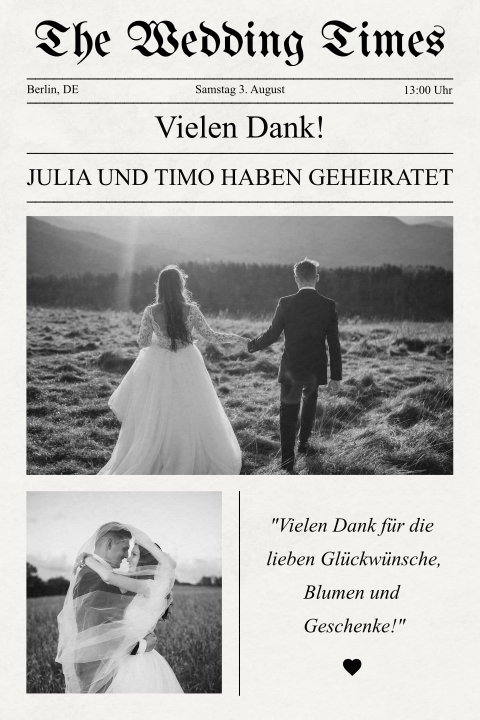 Lustige ausgefallene Dankeskarte im Zeitungs-Look