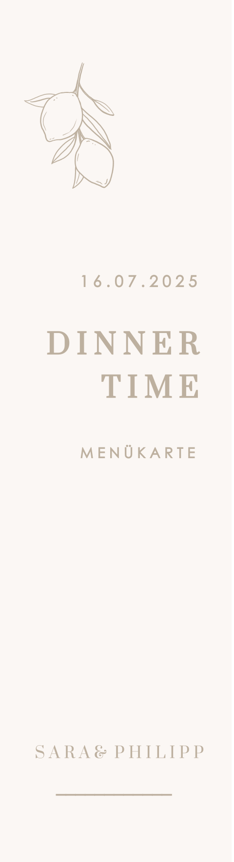 Mediterrane Menükarte in Lesezeichen-Form mit Zitronen