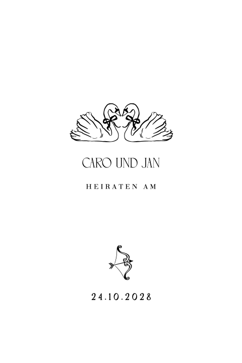 Hochzeitseinladung mit schwarzen Illustrationen und runden Ecken