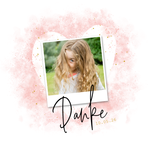 Danksagung zur Kommunion mit rosa Aquarell und Foto