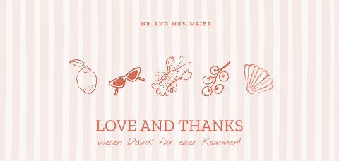 Verspielte Dankeskarte mit Illustrationen in Orange