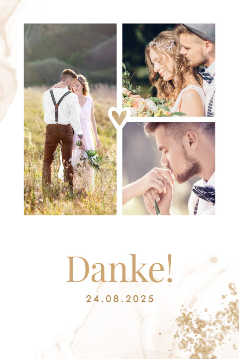 Dankeskarte mit spielerischen Details und Fotos