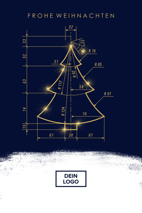 Geschäftliche Weihnachtskarte mit Bauplan einer Weihnachtsbaum