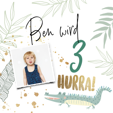 Einladung Kindergeburtstag mit Krokodil, Klecksen und Zweigen