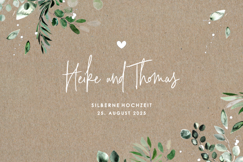 Stilvolle Einladungskarte zur silbernen Hochzeit mit Eukalyptuszweigen