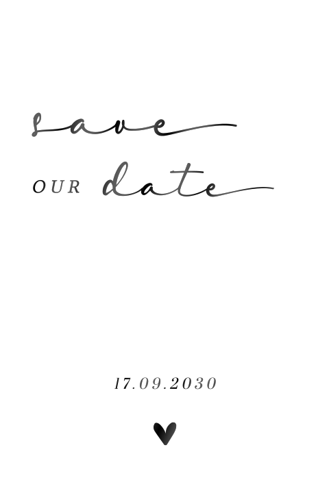 Halbrunde Save the date-Karte mit Herzchen und schwarzem Hochglanz