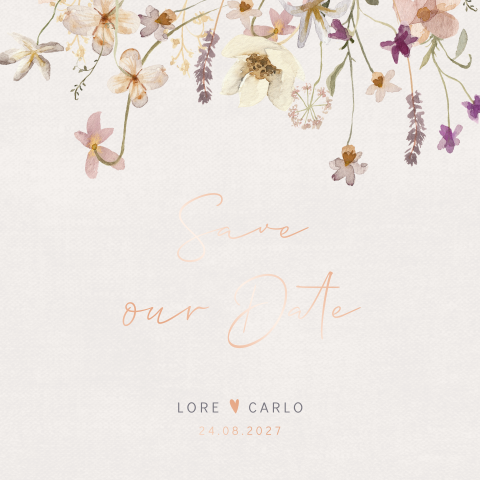 Romantische Save our Date Karte mit verspielten Blumen