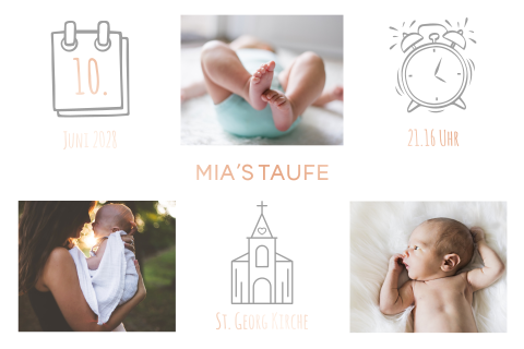 Einladung zur Taufe mit Fotos und Roségoldfolie