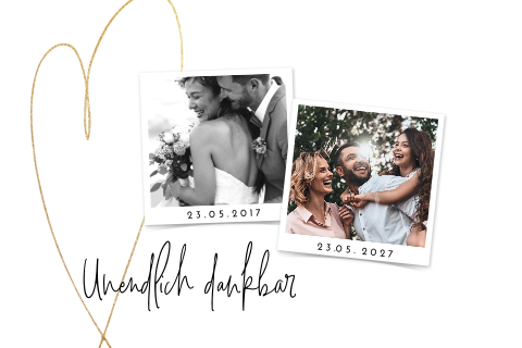 Danksagungskarte zur Rosenhochzeit mit Fotos und Herz