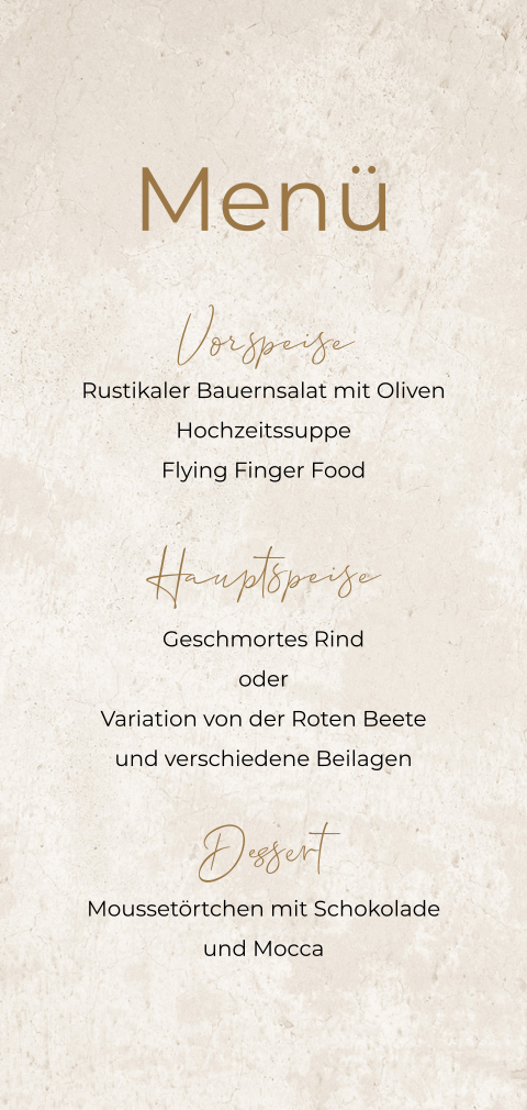 Menükarte mit zart marmoriertem Hintergrund