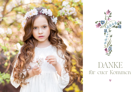 Dankeskarte Konfirmation mit Kreuz aus Blumen