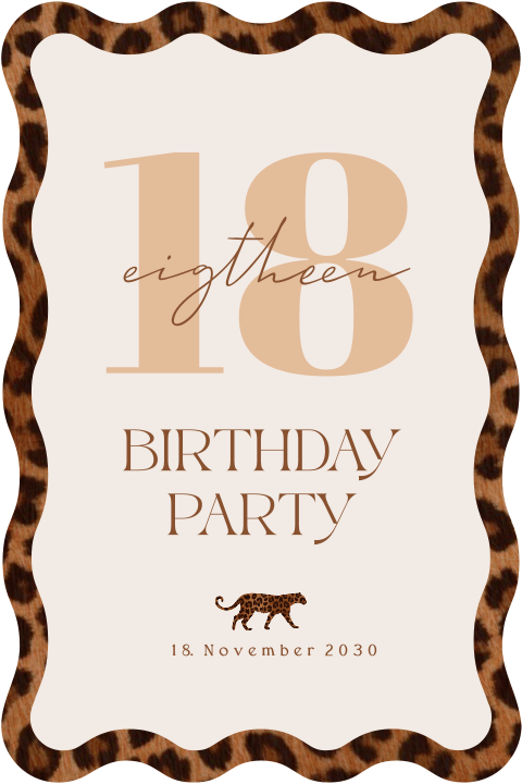 Geburtstagseinladung 18 Dinner mit welligem Rand und Leoparden-Print