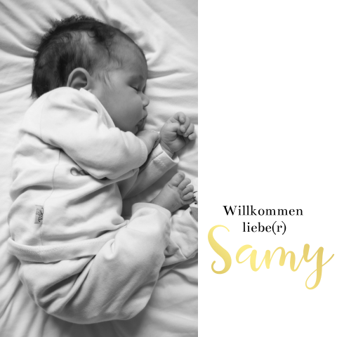 Geburtskarte mit Goldfolie Name und foto - Quadratisch